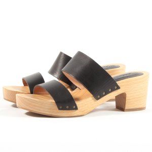 Madewell Black Leather Strap Wood Heel Sandals NWT